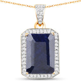 7.21 Carat Dyed Sapphire and White Diamond 14K Yellow Gold Pendant