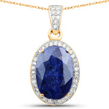 6.83 Carat Dyed Sapphire and White Diamond 14K Yellow Gold Pendant