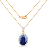 6.83 Carat Dyed Sapphire and White Diamond 14K Yellow Gold Pendant