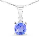 0.59 Carat Genuine Tanzanite and White Topaz .925 Sterling Silver Pendant
