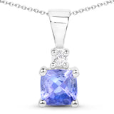 0.99 Carat Genuine Tanzanite and White Topaz .925 Sterling Silver Pendant