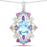 10.43 Carat Genuine Multi Stones .925 Sterling Silver Pendant