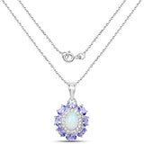 3.10 Carat Genuine Ethiopian Opal, Tanzanite and White Zircon .925 Sterling Silver Pendant
