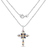 1.74 Carat Genuine Multi Sapphire and White Zircon .925 Sterling Silver Pendant