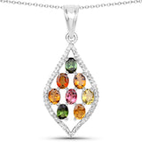 1.64 ct. Genuine Multi Tourmaline and White Zircon .925 Sterling Silver Pendant
