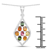 1.64 ct. Genuine Multi Tourmaline and White Zircon .925 Sterling Silver Pendant