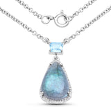 5.49 Carat Genuine Labradorite, Blue Topaz and White Topaz .925 Sterling Silver Pendant