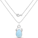 5.94 Carat Genuine Aquamarine and White Topaz .925 Sterling Silver Pendant