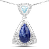 2.34 Carat Genuine Blue Aventurine, Blue Topaz and White Topaz .925 Sterling Silver Pendant