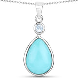 3.62 Carat Genuine Turquoise and Blue Topaz .925 Sterling Silver Pendant