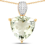 18K Yellow Gold Plated 7.99 Carat Genuine Green Amethyst & White Topaz .925 Sterling Silver Pendant