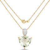 18K Yellow Gold Plated 7.99 Carat Genuine Green Amethyst & White Topaz .925 Sterling Silver Pendant