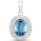 2.62 Carat Genuine Blue Sapphire and White Diamond 14K White Gold Pendant