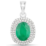 1.93 Carat Genuine Zambian Emerald and White Diamond 14K White Gold Pendant