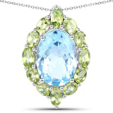 9.78 Carat Genuine Blue Topaz and Peridot .925 Sterling Silver Pendant
