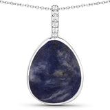 5.58 Carat Genuine Blue Aventurine and White Topaz .925 Sterling Silver Pendant