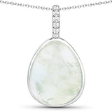 6.56 Carat Genuine Prehnite and White Topaz .925 Sterling Silver Pendant