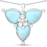 3.87 Carat Genuine Larimar and White Topaz .925 Sterling Silver Pendant