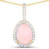 14K Yellow Gold Plated 1.71 Carat Genuine Pink Opal and White Topaz .925 Sterling Silver Pendant