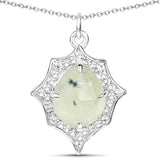 3.06 Carat Genuine Prehnite and White Topaz .925 Sterling Silver Pendant