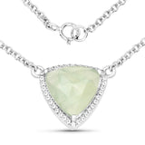 4.86 Carat Genuine Prehnite and White Topaz .925 Sterling Silver Pendant