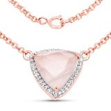14K Rose Gold Plated 4.20 Carat Genuine Rose Quartz and White Topaz .925 Sterling Silver Pendant