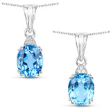 1.92 Carat Genuine Swiss Blue Topaz and White Zircon .925 Sterling Silver Pendant