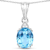 1.92 Carat Genuine Swiss Blue Topaz and White Zircon .925 Sterling Silver Pendant