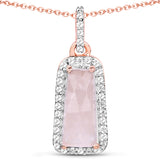18K Rose Gold Plated 1.77 Carat Genuine Rose Quartz and White Topaz .925 Sterling Silver Pendant