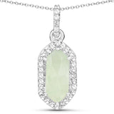 1.67 Carat Genuine Prehnite and White Topaz .925 Sterling Silver Pendant