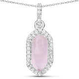 1.58 Carat Genuine Rose Quartz and White Topaz .925 Sterling Silver Pendant