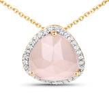 18K Yellow Gold Plated 3.76 Carat Genuine Rose Quartz and White Topaz .925 Sterling Silver Pendant