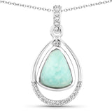 2.50 Carat Genuine Amazonite and White Topaz .925 Sterling Silver Pendant