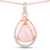 14K Rose Gold Plated 2.33 Carat Genuine Pink Opal and White Topaz .925 Sterling Silver Pendant