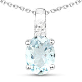 1.07 Carat Genuine Aquamarine and White Zircon .925 Sterling Silver Pendant