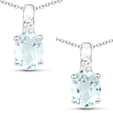 1.07 Carat Genuine Aquamarine and White Zircon .925 Sterling Silver Pendant