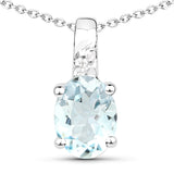 1.07 ct Genuine Aquamarine and White Zircon .925 Sterling Silver Pendant