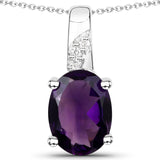 1.17 ct. Genuine Amethyst and White Zircon .925 Sterling Silver Pendant