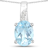 1.62 Carat Genuine Blue Topaz and White Zircon .925 Sterling Silver Pendant