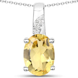 1.12 Carat Genuine Citrine and White Zircon .925 Sterling Silver Pendant
