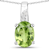 1.12 Carat Genuine Peridot and White Zircon .925 Sterling Silver Pendant