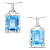 4.00 Carat Genuine Swiss Blue Topaz and White Zircon .925 Sterling Silver Pendant