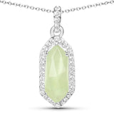 2.38 Carat Genuine Prehnite and White Topaz .925 Sterling Silver Pendant