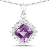 3.07 Carat Genuine Amethyst and White Topaz .925 Sterling Silver Pendant