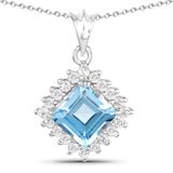 3.25 Carat Genuine Blue Topaz and White Topaz .925 Sterling Silver Pendant