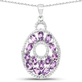3.29 Carat Genuine Amethyst and White Diamond .925 Sterling Silver Pendant