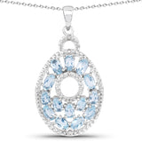 4.04 Carat Genuine Blue Topaz and White Diamond .925 Sterling Silver Pendant