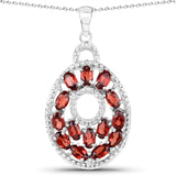 4.08 Carat Genuine Garnet and White Diamond .925 Sterling Silver Pendant
