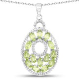 3.58 Carat Genuine Peridot and White Diamond .925 Sterling Silver Pendant