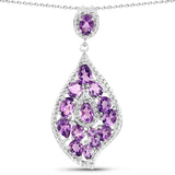 4.44 Carat Genuine Amethyst and White Diamond .925 Sterling Silver Pendant